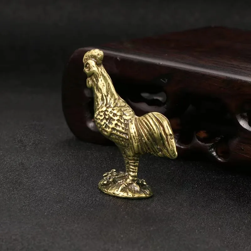 Antique Copper Blessing Cock Figurines Miniatures Desktop Ornament Vintage Lucky Animal Chicken Statue Decors Crafts Accessories