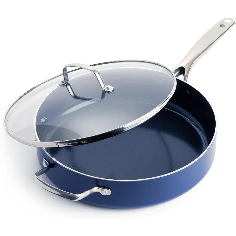

Cookware Diamond Infused Ceramic Nonstick 5QT Saute Pan Jumbo Cooker with Helper Handle and Lid, PFAS-Free, Dishwasher Safe