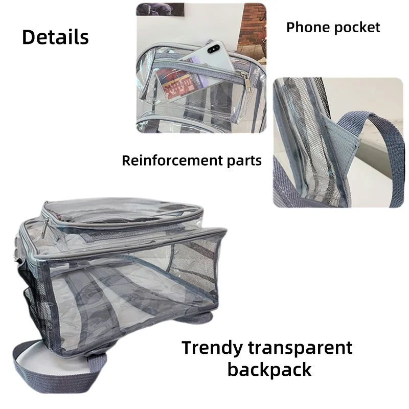 Transparent Shoulder Bag, Made of PVC Material, Fashionable and Trendy Youth Backpack, Large Capacity