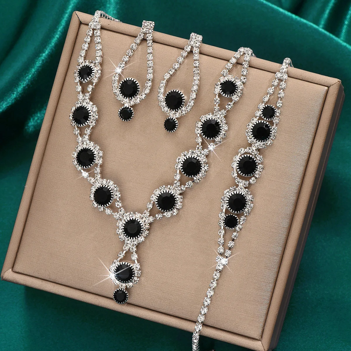 Jewelry Sets for Women,Crystal Rhinestones Necklace Ring Earrings,4PCS