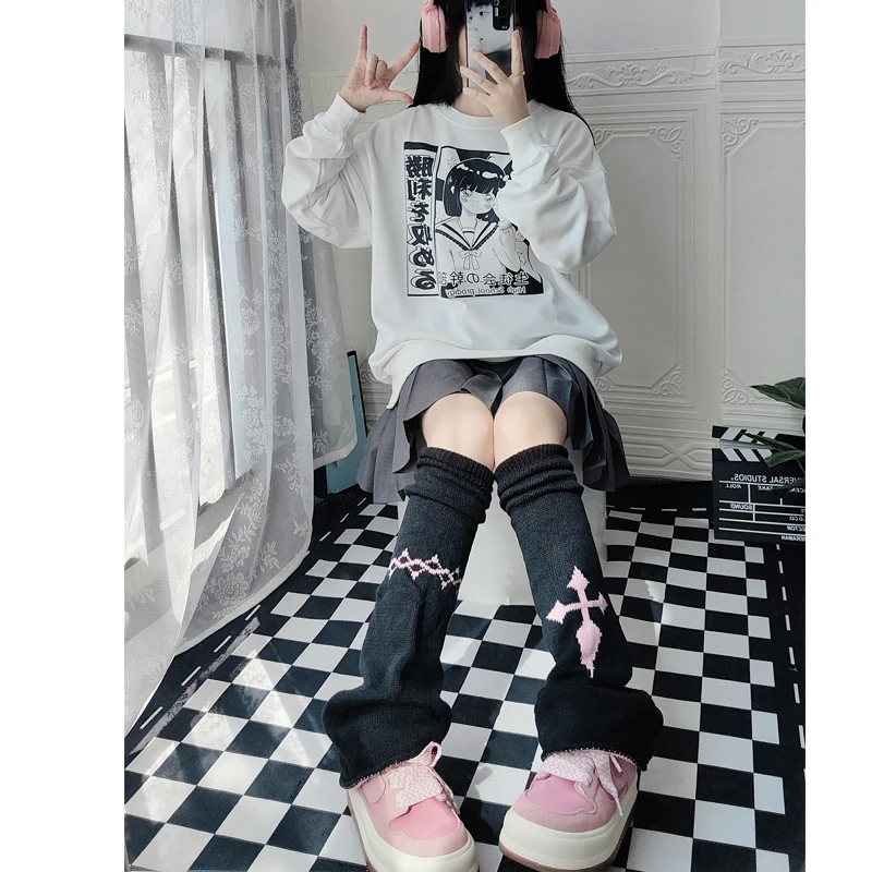 2023 New Autumn and Winter Hot Girl Leg Warmers Dark Wide Leg Foot Sock Sweet Cool Cross Chain Niche Y2K Leg Warmer for Women