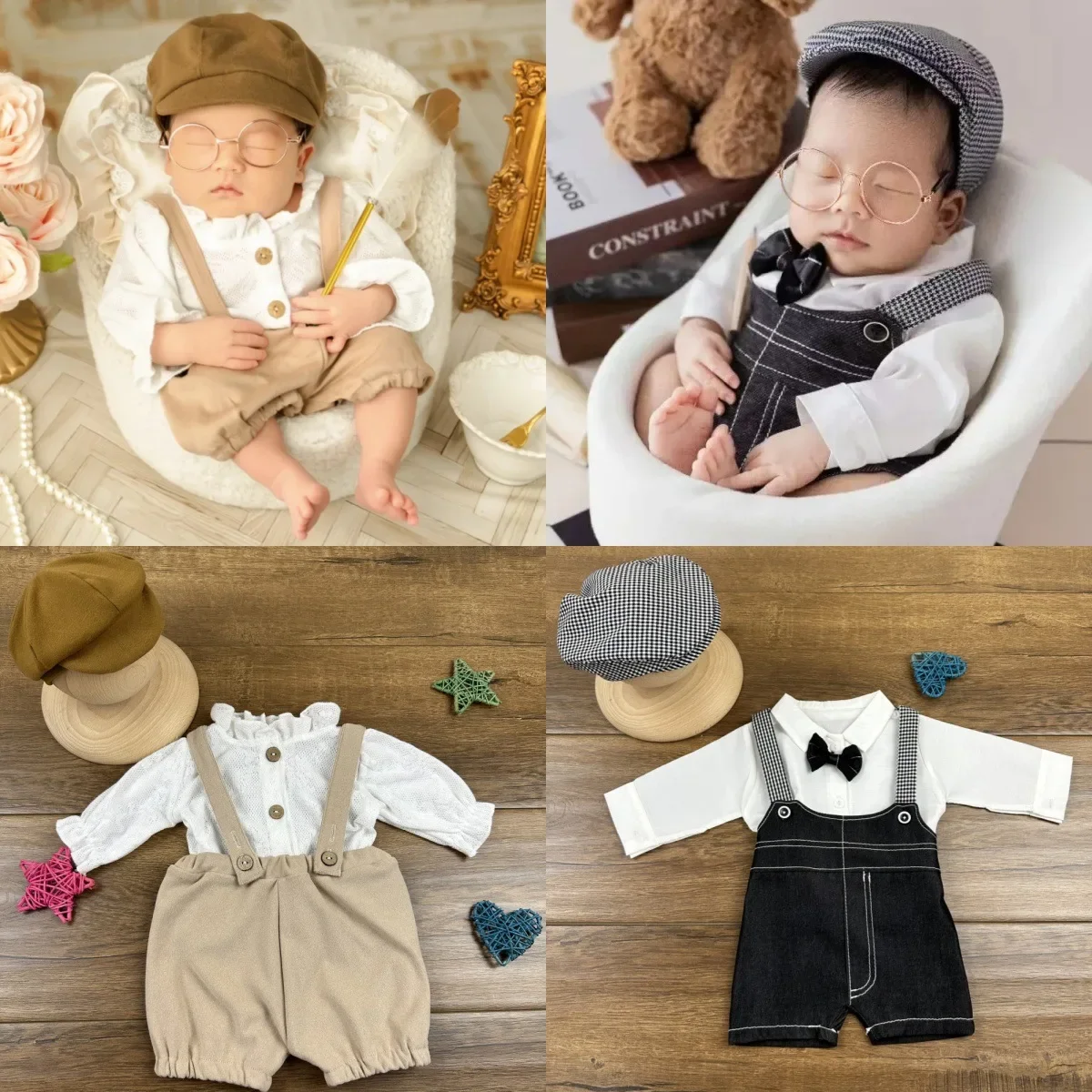 의상 사진 촬영 소품 멜빵 신사 소년 코스프레 나비넥타이 안경 레트로 모자 사진 촬영 소품 액세서리