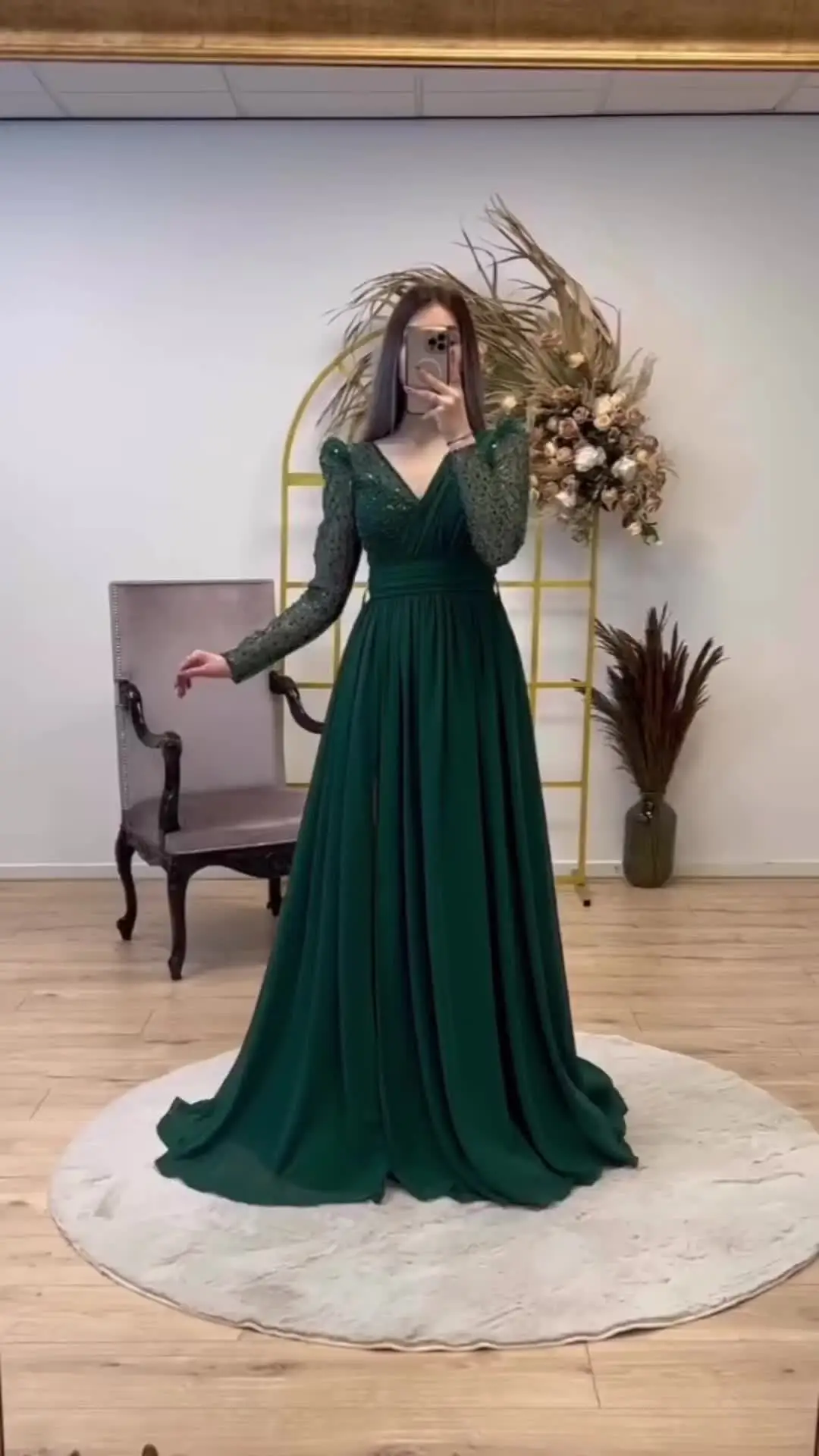 long sleeve emerald green dress for wedding ED4163-2 – A & M Enterprises Bridal main image 0