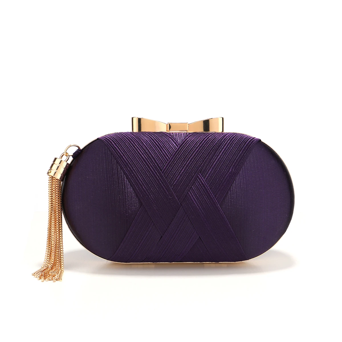 Satin Evening Clutch Bag for Women with Tassel and Metal Detail