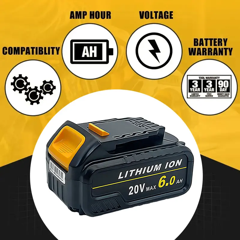 2 Pack of 6.0Ah 20V DCB206 Replacement Batteries for DeWalt 20V Max DCB205 DCB206 DCB207 DCB204 DCB203 DCB201 DCB200 DCB180 DCB 2
