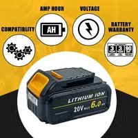 2 Pack of 6.0Ah 20V DCB206 Replacement Batteries for DeWalt 20V Max DCB205 DCB206 DCB207 DCB204 DCB203 DCB201 DCB200 DCB180 DCB 2