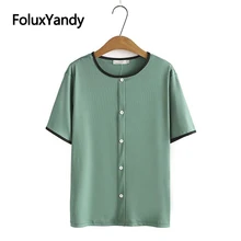 

Contrast Color Women Tops Tees Plus Size T-shirts O neck Short Sleeve Summer Tops KKFY5856