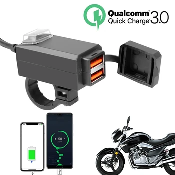 QC3.0 USB 오토바이 소켓, 방수 듀얼 USB 콘센트 변경, 12V 전원 공급 어댑터, ON/OFF 스위치, 전화 내비게이션용
