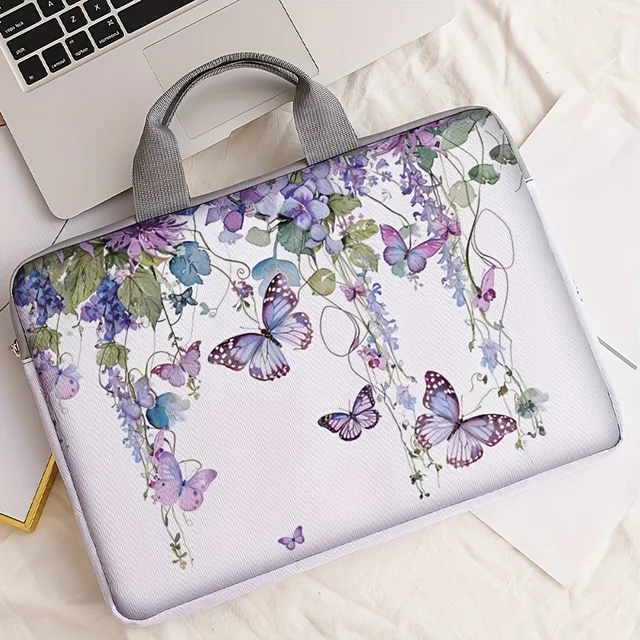 Ensemble une pièce, deux styles, sac et porte-documents pour ordinateur portable à motif papillon violet, adapté aux ordinateurs portables de 14 pouces 1
