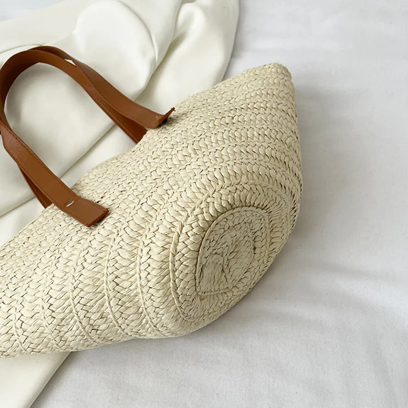 Casual Straw Women Shoulder Bags Paper Woven Lady Large Capacity Handbags Handmade Summer Beach Bag Travel Basket Shopper Tote