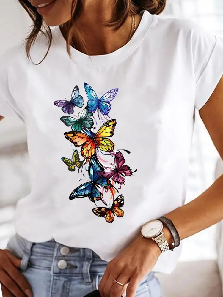 Clothes T Female Clothing For Women Graphic Tee Fashion Lady Sweet Flower 90s Casual Top O-neck Short Sleeve Print T-shirts