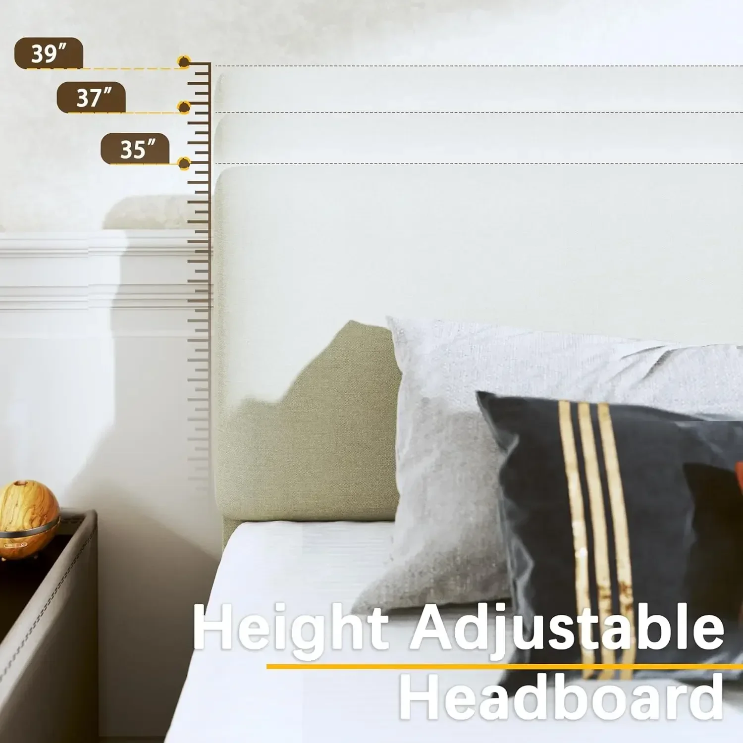 King Bed Frame Upholstered Bed Frame Platform with Adjustable Headboard Linen Fabric Headboard Wooden Slats Support/No Box 4