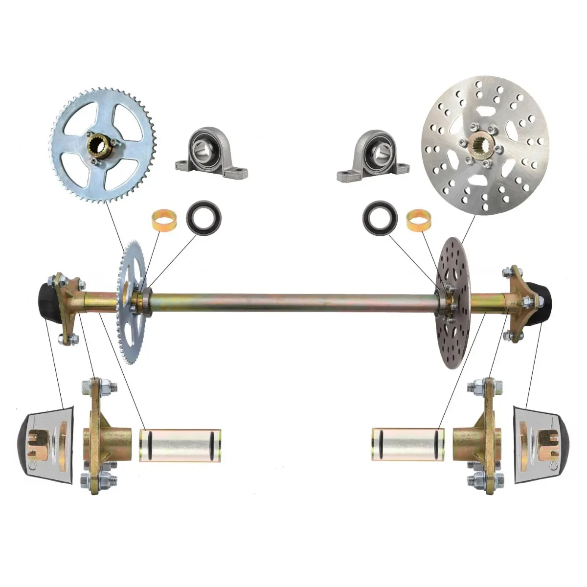 TDPRO Karting 740mm Go Kart Rear Axle Kit with 2 Pack 4.10-6'' Tires Wheel Rims 6&rdquo; Rim for Mini Kids ATV QUAD Buggy