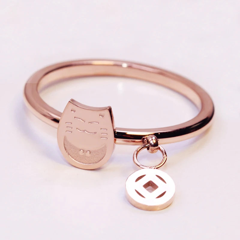 Fashion Rose Gold Make You Rich Lucky Cat 316L Stainless Steel Women Wedding Rings Engagement Small Pendant Accessories Jewelry fashion rose gold make you rich lucky cat 316l stainless steel women wedding rings engagement small pendant accessories jewelry