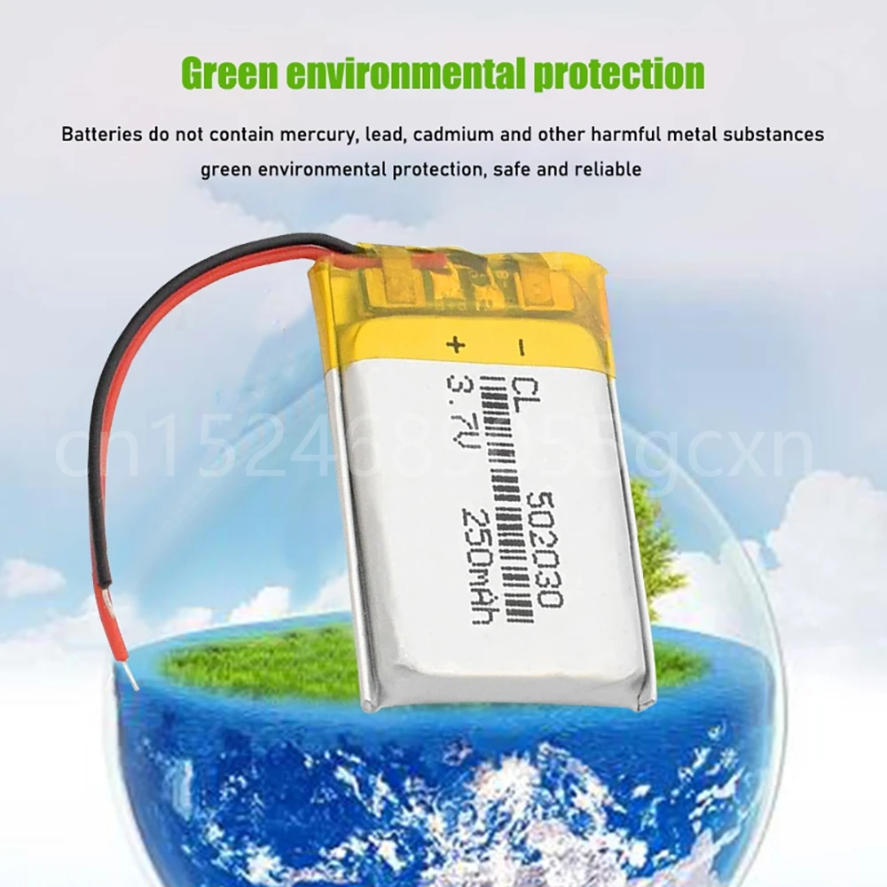 3.7V Lipo Cells 502030 250mah Lithium Polymer Rechargeable Battery for MP3 GPS Bluetooth Headset DVD PDA LED Lamp Camera