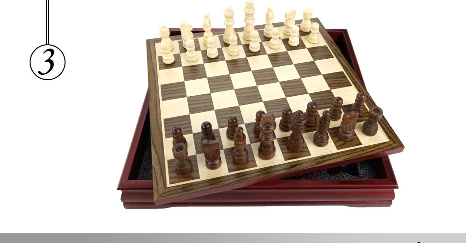 Easytoday Wooden Chess Game Set Wood Chess Pieces Short Tea Style Puzzle Chessboard Table Games High-quality (3)