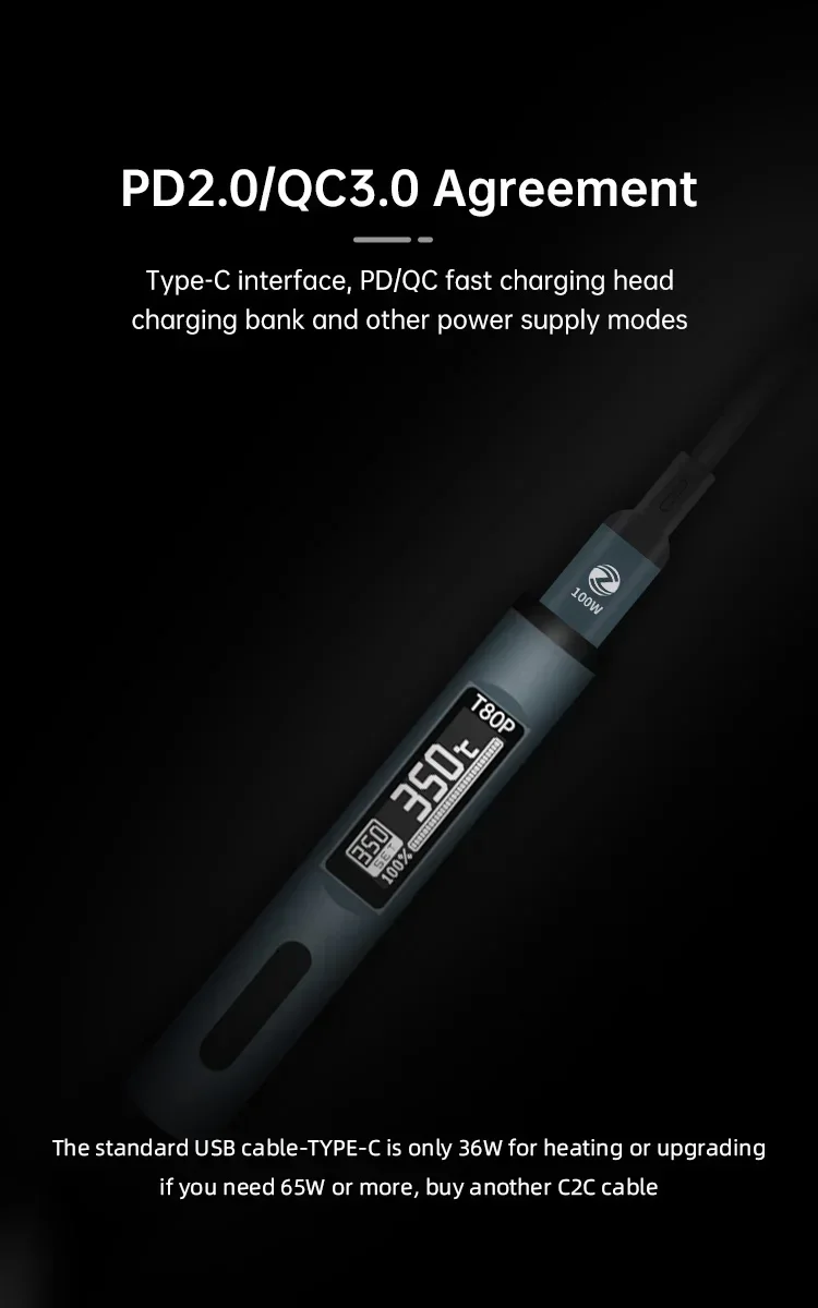 T80/T80P Smart Soldering Iron 100W 80-450° Adjustable Constant Temperature Preci