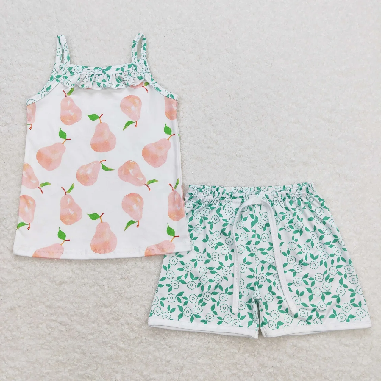 

Wholesale Baby Girl Sleeveless Pears Shirt Sleepwear Sets Floral Shorts Infant Flower Outfit Summer Children Kids Pajamas