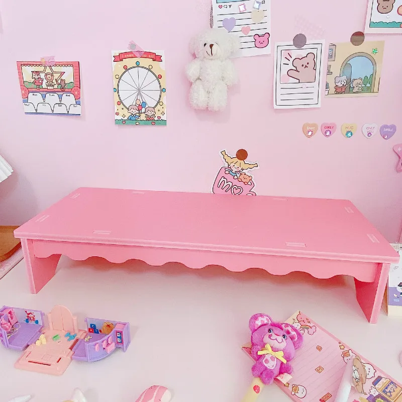 Pink Computer Rack Student Dormitory Desktop Stationery Notebook Monitor Increased Rack Finishing Shelf Home Office Storage