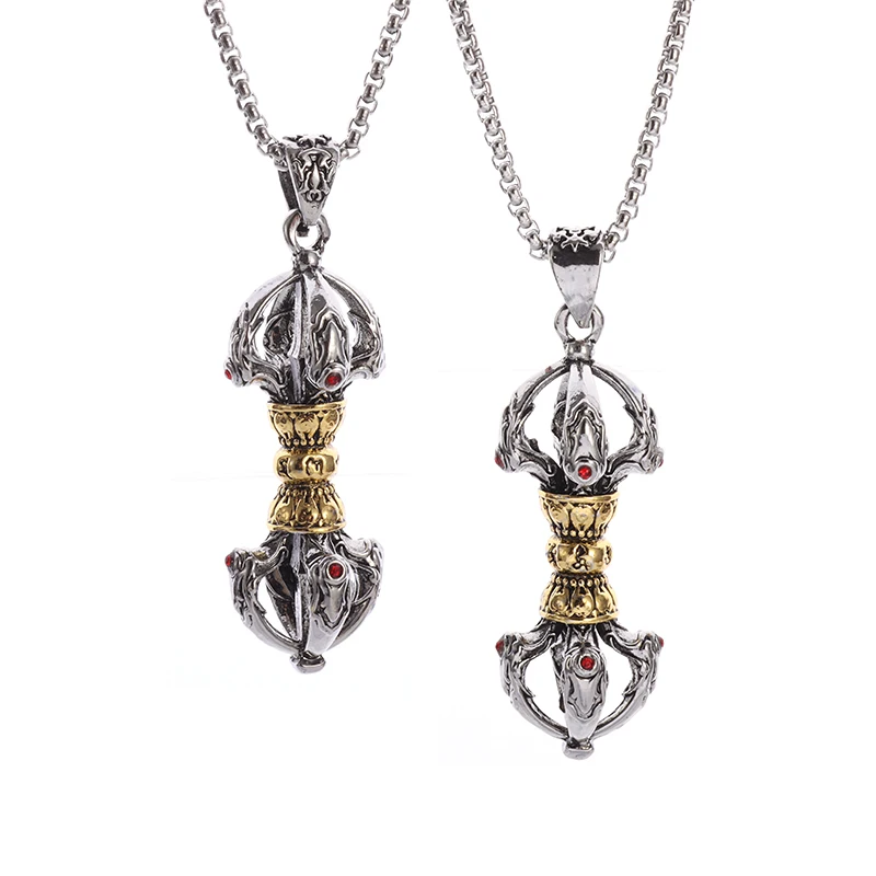 Classic Buddhist Gold Color Vajra Pestle Pendant Necklace for Men Women Arhat Amulets Peace Accessories Souvenirs
