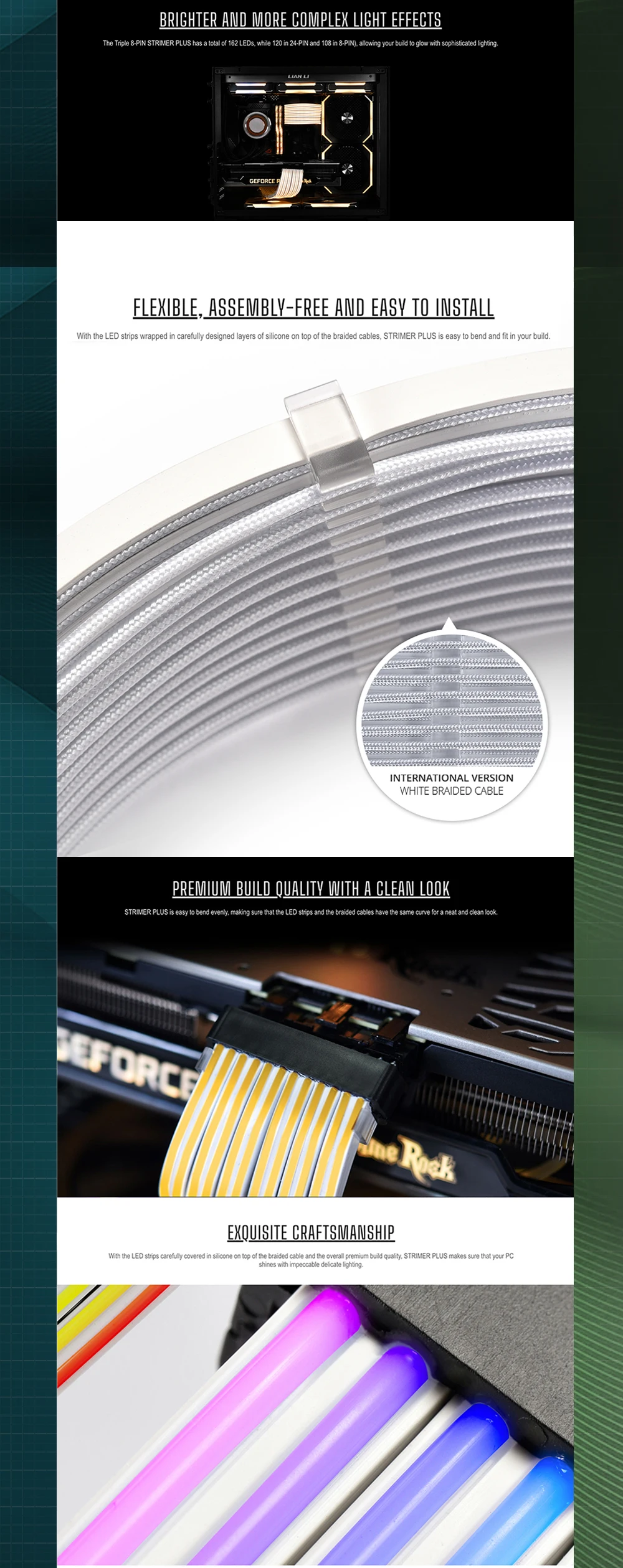 lian li strimer mais cabo de extensão argb motherboard gpu extensão extensão strimer rainbow cable