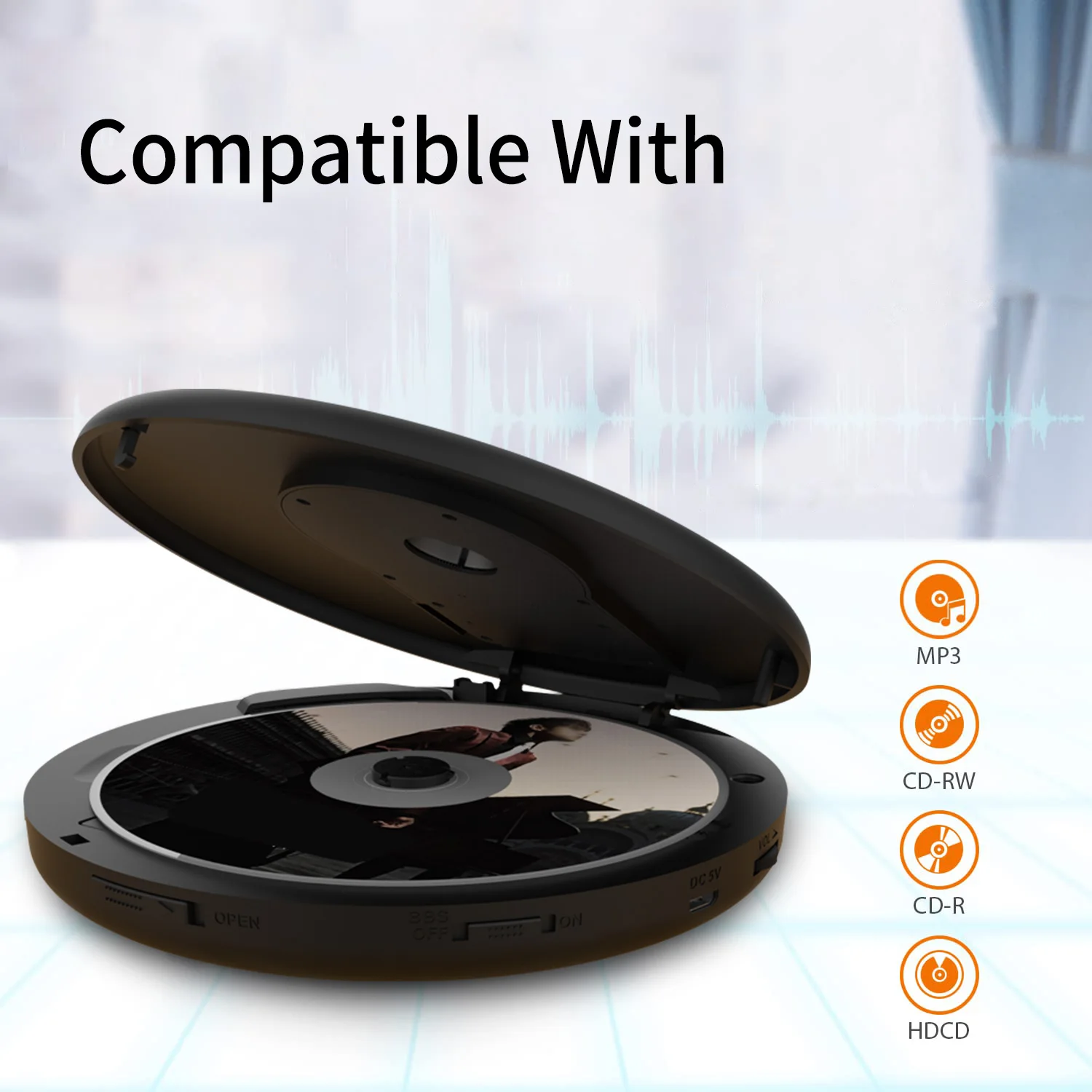 CD Player Portable,Bluetooth CD Player with Dual Headphone Jack for Home, Rechargeable Walkman Small CD Player for Car,CD Player