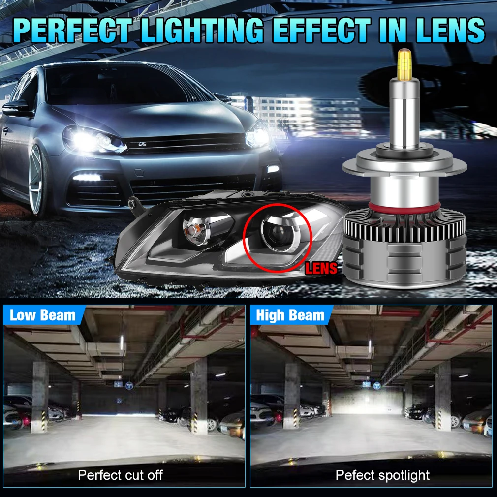 Ampoules de phares de voiture LED H7 H11 H1, 360 cuivre, pour projecteur  6500K HB3 9005 HB4 9006 LED Hir2 9012 Turbo Auto 12V