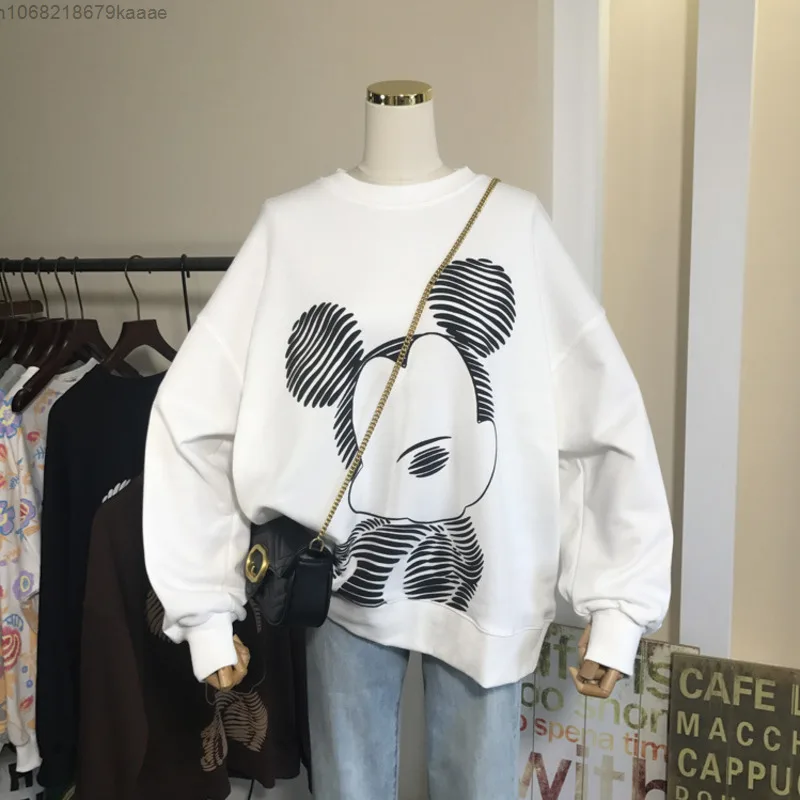 Disney Cartoon Mickey Print Long Sleeved Sweatshirt For Women Autumn And Winter New Trendy Loose Casual Versatile Round Neck Top 3