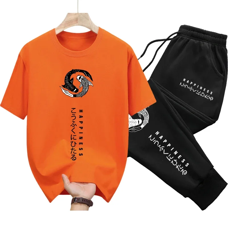 Mens Cotton Tee and Sweatpants Set for Spring Summer