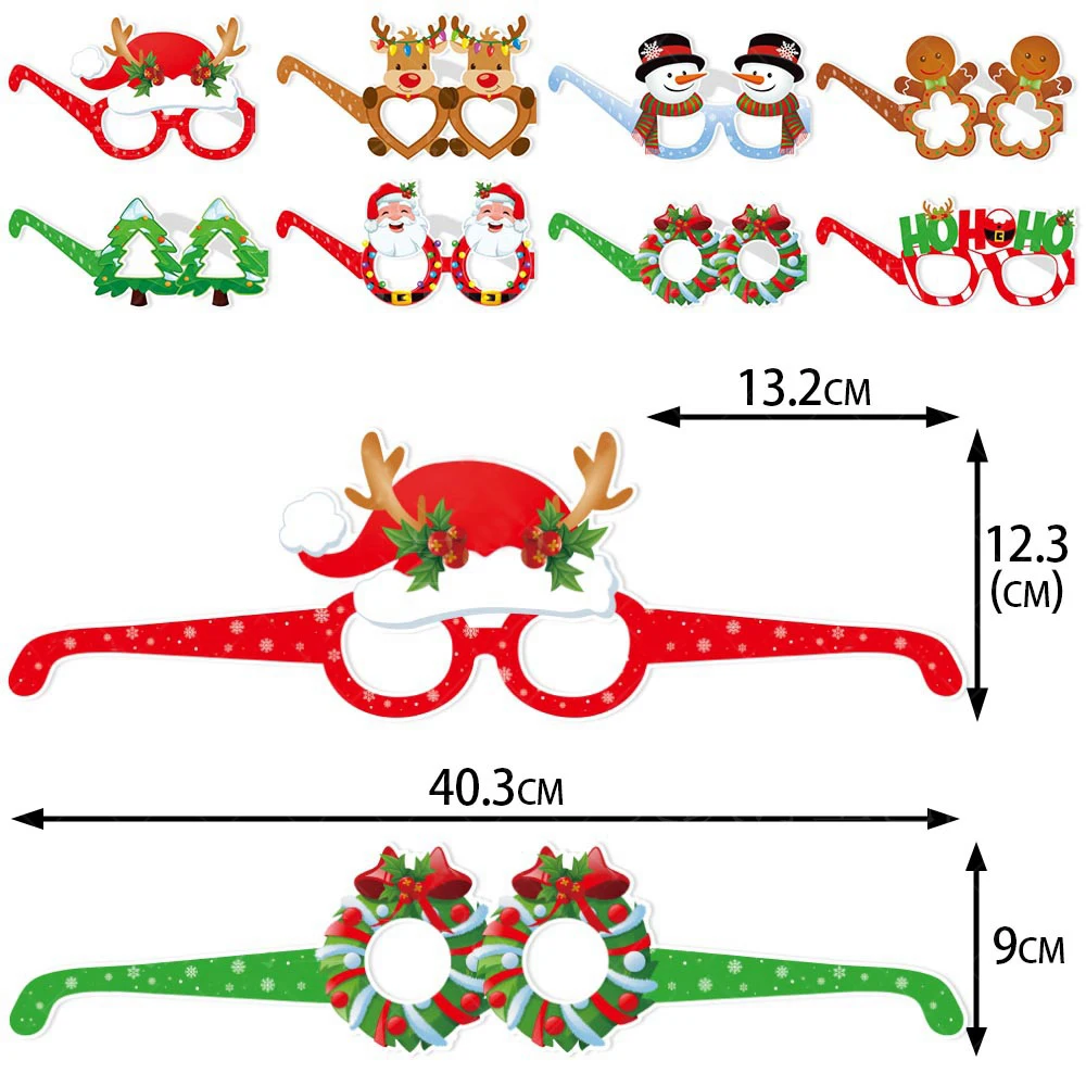 8Pcs Christmas Paper Glasses Santa Claus Snowman Glasses for Kids Diy Cosplay Photo Props Christmas Party Decoration Supplies