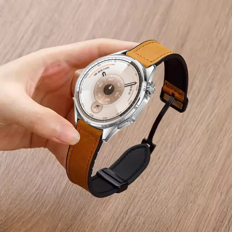 Premium Magnetic Silicone-Leather Hybrid Watch Strap, 22/20mm, with Buckle Closure