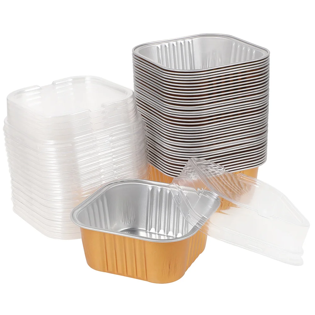 

25 Pcs Cake Mold Disposable Foil Ramekins Stand with Lid Cupcake Baking Tools Detachable