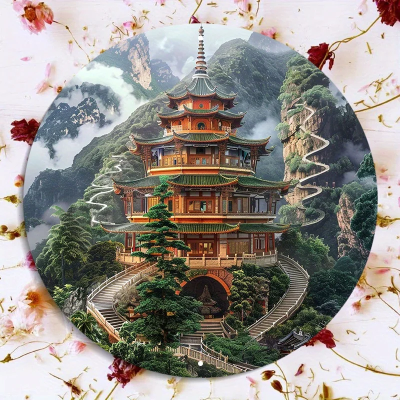 Chinesische Tempel rundes Aluminium Wand schild, UV-und kratz fest, einfach zu hängen, Außen-und Innen dekor, 8x8" – Detail 15