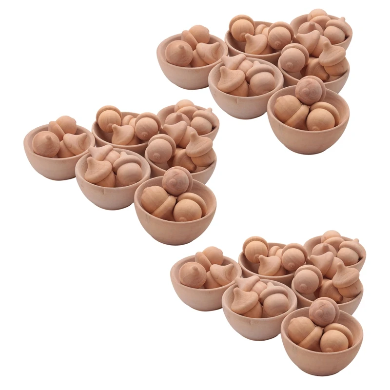 

3 Set Unfinished Wooden Wooden Acorn Natural Wood Counting And Sorting Décor Handicraft Kit DIY-Drop Ship