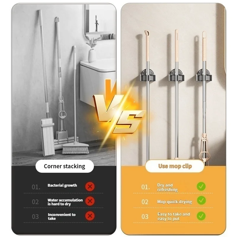 Drill-Free Suction Cup Mop and Broom Holder