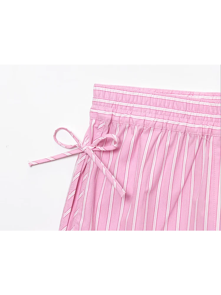 TFMLN Women Summer Shorts Outfits Loose Casual Bow Tie Front Striped Sleeveless V Neck Tops + Wide Leg Shorts 2 Pcs Pink Set