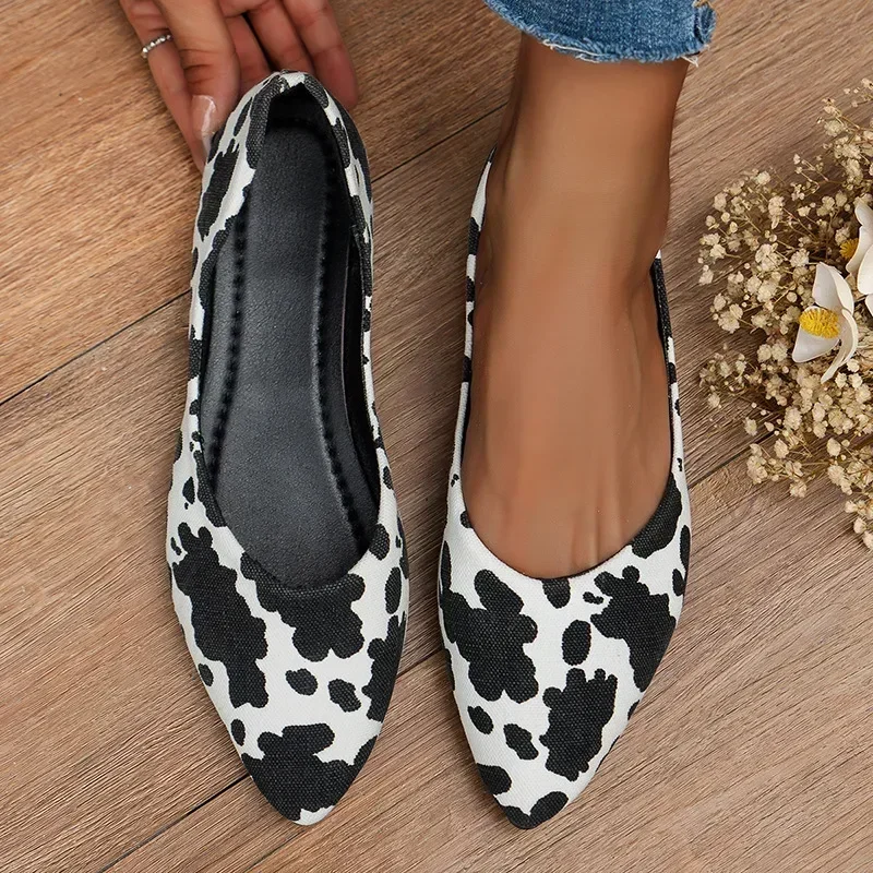 Women Flat embroidered  Outdoor Fashion Doodle Comfortable Pointed Toe Flat Non Slip Breathable Casual Loafers Zapatos Mujer