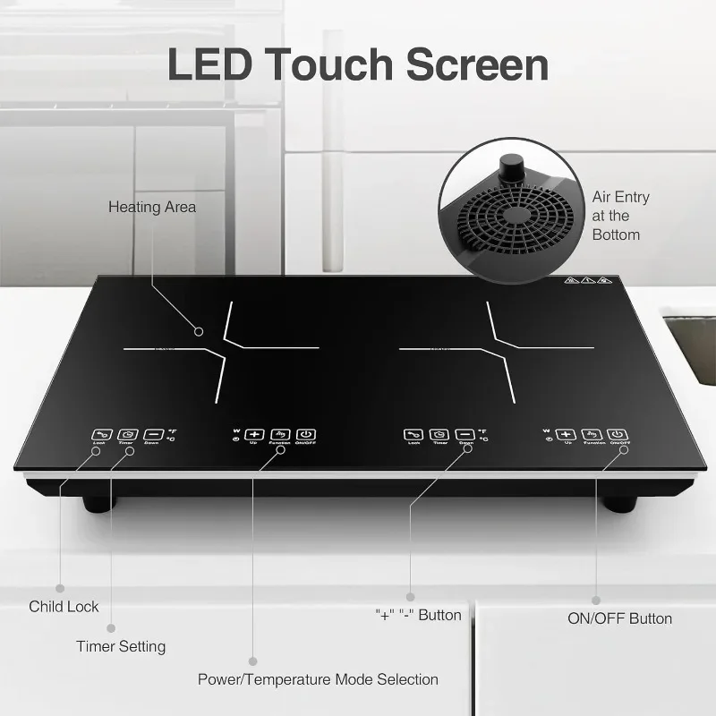 Double Induction Cooktop, 110V 4000W Electric cooktop,Hot Plate LCD Sensor Touch Energy-Saving Portable Induction Cooktop