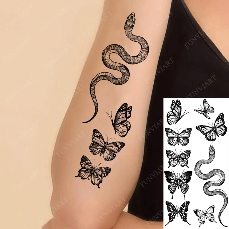 

Waterproof Temporary Tattoos for Hand Flower Snake Tattoo Stickers Butterfly Fake Tattoo for Women Water Transfer Body Tatoo