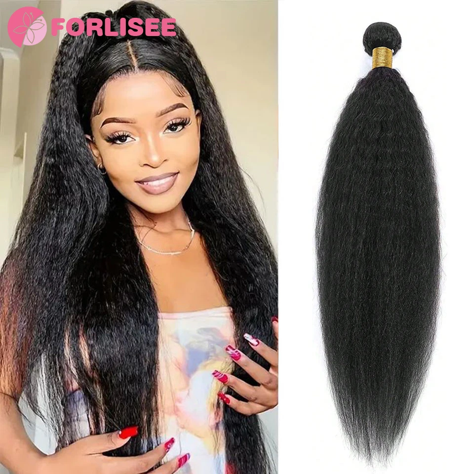 Synthetic Kinky Straight Peruvian Hair Weave Bundles Heat-resistant chemical fiber Bundles Extensions for Women Coarse Yaki Weft