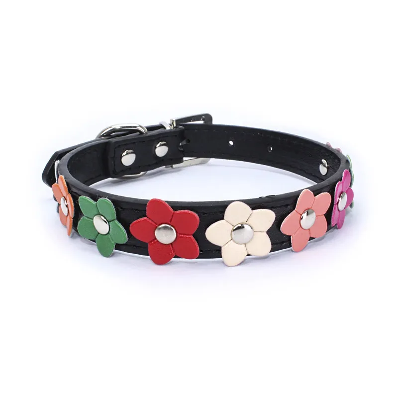 thumbnail image 1 of Collar con flores para mascotas, correa de piel sintética para perros, collar con cadena para gatos, correa para el cuello para animales pequeños, medianos y grandes, osito de peluche, chihuahua y pug, 1 of 5