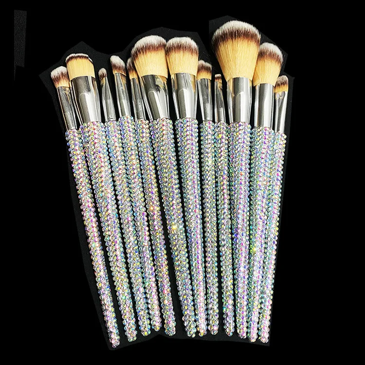 Diamond-studded Makeup Brushes 12Pcs/set Gems Makeup Beauty Tools Full Diamond Loose Powder Foundation Concealer Brush Bling