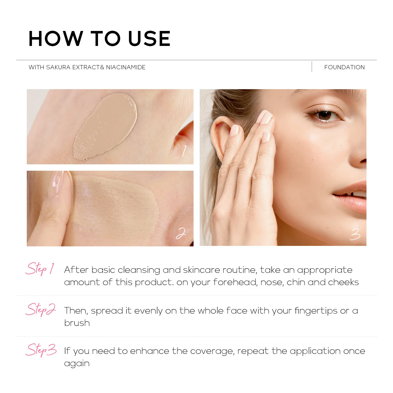 LAIKOU sakura foundation makeup base face cream liquid foundation concealer waterproof 30g 1PC