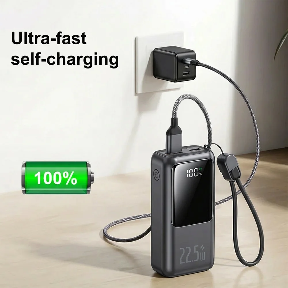 Power Bank da 22.5W 10000mAh con Ricarica Rapida, Caricabatterie Portatile con Cavo Type-C Integrato, Batteria Esterna PD QC3.0 per iPhone Samsung - Image 4