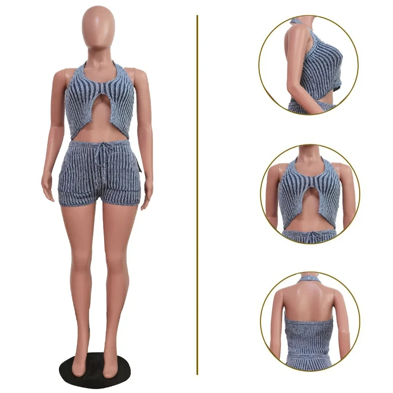 Set Estivo 2 Pezzi Per Ragazze: Camicia A Righe Grigio/Bianco E Pantaloncini, Abbigliamento Casual Teen, Taglie 7-16 Anni