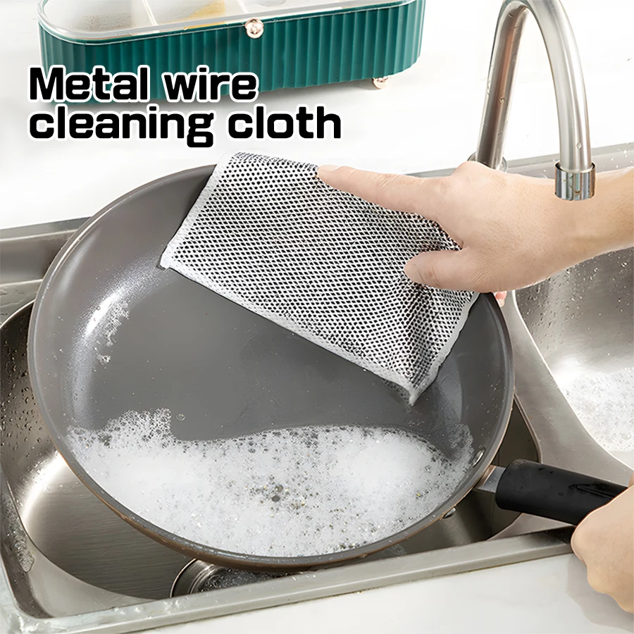 3PCS Steel wire dishwashing cloth, daily use cleaning cloth, mesh grid, oil  free cloth, kitchen stove, dishwashing, pot cleaning cloth, dirt removal