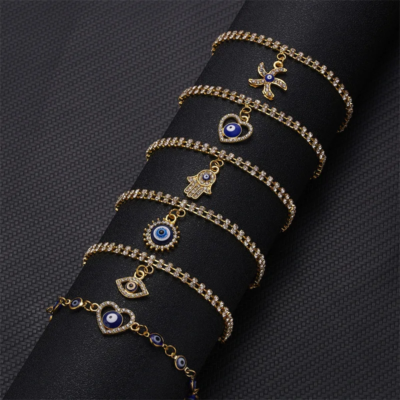 Wholesale Fashion Round Devil's Eye Hand of Fatima Copper Plating Zircon Bangle