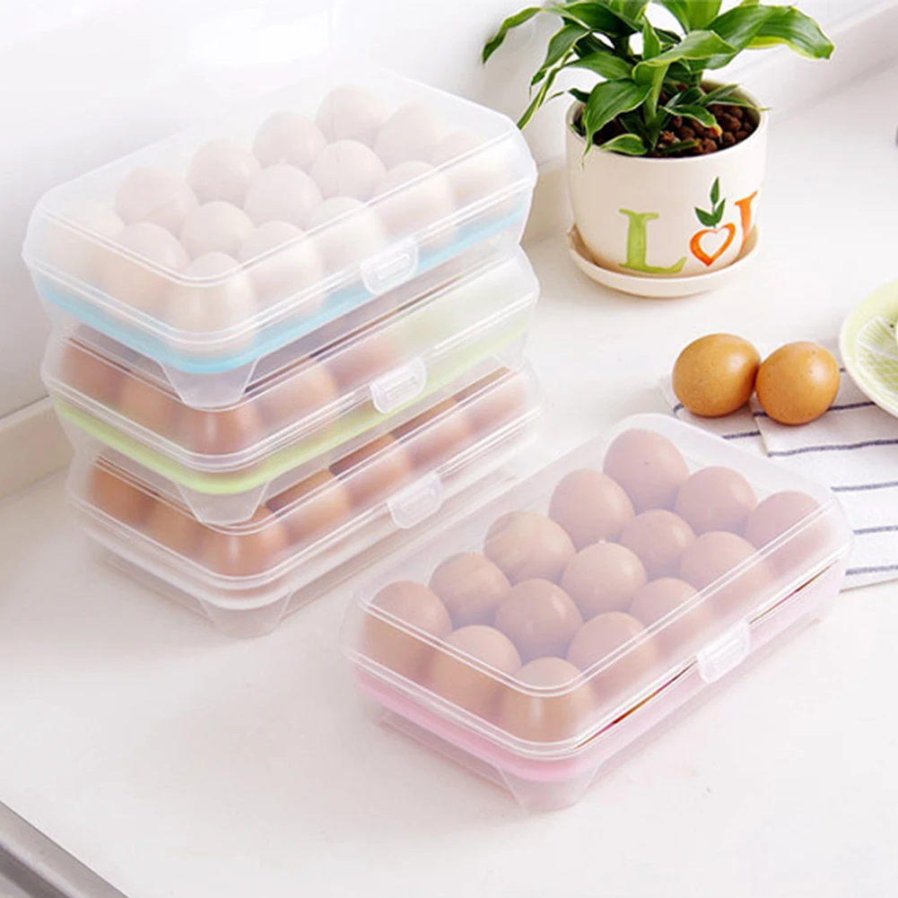 Description Picture 4 of item15 Grid Refrigerator Egg Storage Box Plastic Egg Fresh-keeping Case Holder with Lid Transparent Dispenser Kitchen Food Organizer
