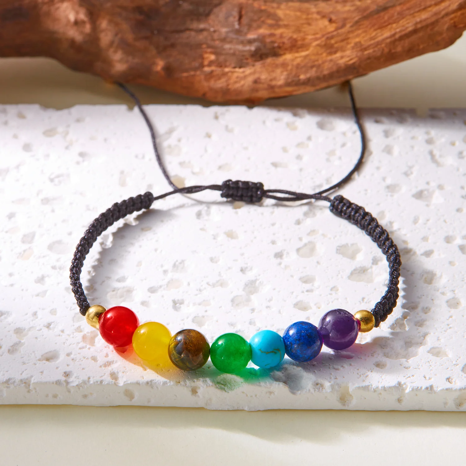 Bracciale 7 Chakras In Pietre Naturali 8mm - Per Yoga, Reiki E Protezione, Con Mano Di Fatima