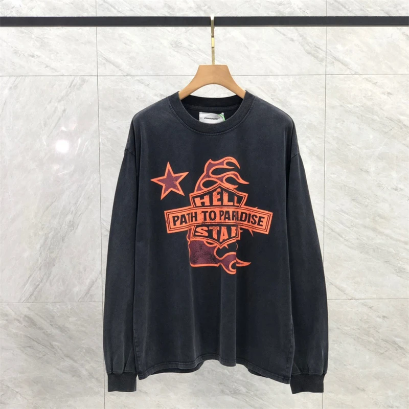 

23SS High quality Nice Washed HELLSTAR T Shirt Men Women Oversized Heavy Fabric Long Sleeve T-Shirt Tee